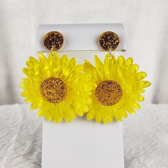 Acrylic Sunflower Daisy Drop Earrings - Picture 1 of 3